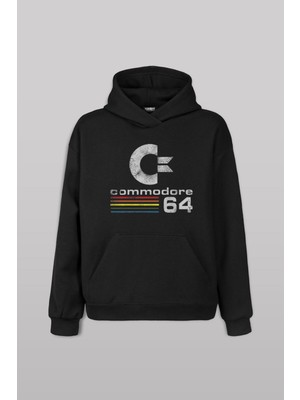 Commodore 64 Nostaljik Eski Oyun Bilgisayar Ön Baskılı Sweatshirt Unisex Kapüşonlu Hoodie