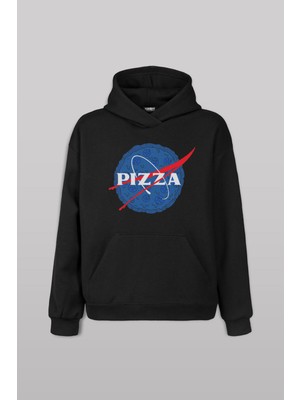 Pizza Nasa Uzay Ajansı Cosmos Astronot Ön Baskılı Sweatshirt Unisex Kapüşonlu Hoodie