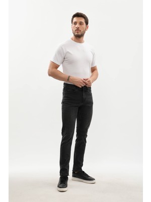 Erkek Slim Fit Likralı Antrasit Jean Pantolon