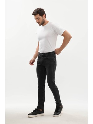 Erkek Slim Fit Likralı Antrasit Jean Pantolon