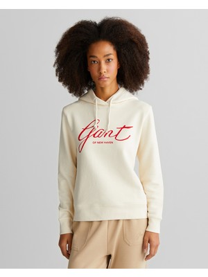 Gant Kadın Krem Relaxed Fit Kapüşonlu Logolu Sweatshirt 4201252.130