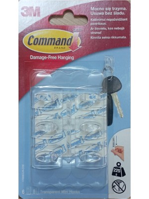 Command 17006CLR-CEE Mini Boy Şeffaf Askı 6 Askı + 8 Cırt Bant