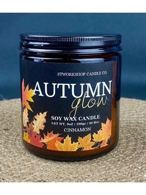 Stworkshop AUTUMN GLOW:  Tarçın Aromalı Özel Tasarım Ithal Cam Kavanoz Ahşap Fitilli Dekoratif Mum - 390GR Büyükboy.