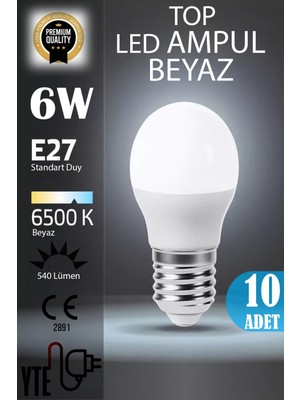 YTE 10 Adet  Kaliteli Beyaz 6W Top LED Ampul E27 Duy