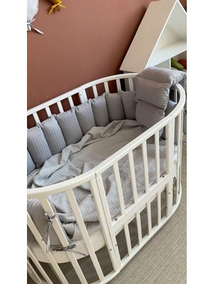 Jaju Baby Gri Renk Örgü Kumaş Kenar Koruyucu Özel Ölçü Beşik Kenar Koruma