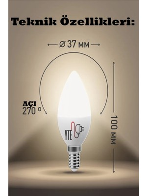 YTE 10 Adet  Kaliteli Gün Işığı 7W Mum LED Ampul E14 Duy