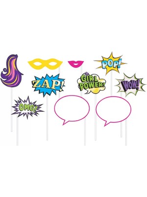 Ofis Turka Superhero Girl Fotoğraf Çekme Aksesuarları 10 Adet