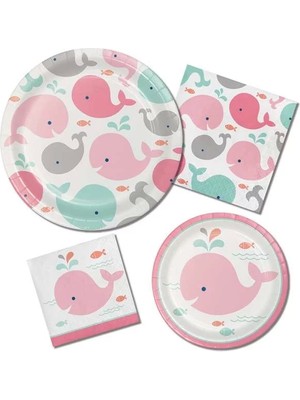 Ofis Turka Pembe Balinalar 1 Yaş Eko Parti Seti 16 Kişilik