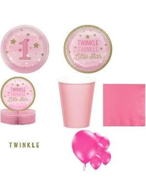 Ofis Turka 1 Yaş One Little Star Pembe Parti Seti 8 Kişilik