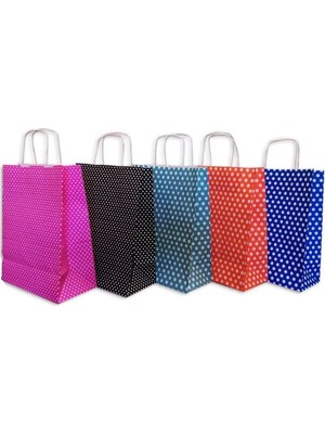 Ofis Turka Büküm Saplı Kağıt Çanta (Puantiyeli) (En:20,boy:22,dip:10  cm )