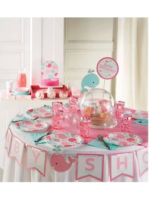 Ofis Turka Pembe Balinalar 1 Yaş Süper Parti Seti 24 Kişilik