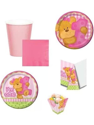 Ofis Turka 1 Yaş Pembe Ayıcık Parti Seti 8 Kişilik Mısır Kutulu