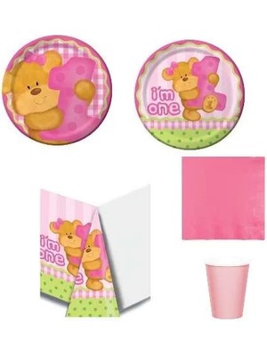 Ofis Turka 1 Yaş Pembe Ayıcık Parti Seti 8 Kişilik