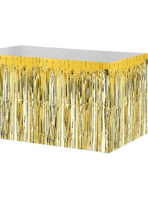 Ofis Turka Metalik Altın Püsküllü Masa Eteği 70  x  300  cm