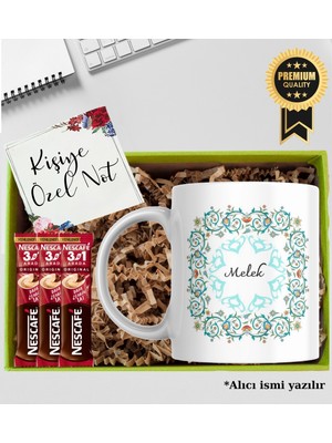 Kutup Kitap  Kişiye Özel Çiçek Motifli İsimli Otantik  Kahve Hediye Seti  Kupa Bardak