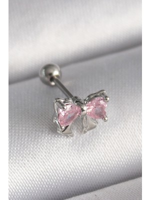 Livoria 316L Çelik Gümüş Renk Pembe Zirkon Taşlı Fiyonk Tragus Piercing