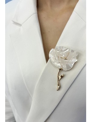 Modex Altın Rengi Sedef Gül Broş (4*7cm)