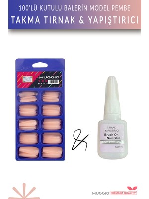 Muggio 100'LÜ Kutulu Balerin Protez Takma Tırnak + Tırnak Yapıştırıcısı 10GR