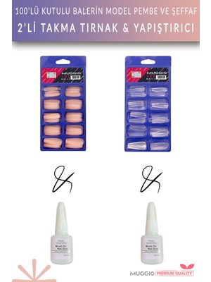 100'LÜ  Kutulu Balerin Protez Takma Tırnak 2li + Tırnak Yapıştırıcısı 10GR 2'li