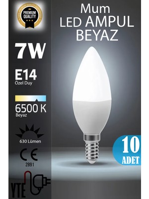 YTE 10 Adet  Kaliteli Beyaz 7W Mum LED Ampul E14 Duy