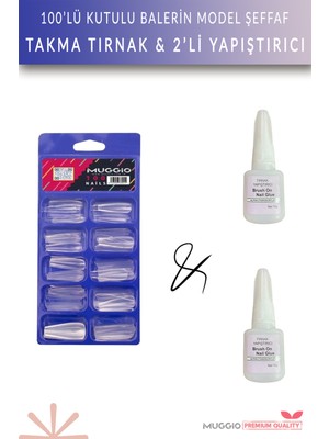 Muggio 100'LÜ Kutulu Balerin Protez Şeffaf Takma Tırnak + Tırnak Yapıştırıcısı 10GR 2'li