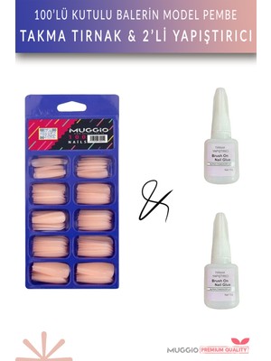 Muggio 100'lü Balerin Protez Takma Tırnak ve 10GR Tırnak Yapıştırıcısı 2'li Premium Kalite
