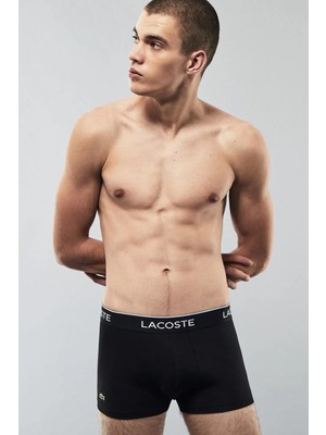 Lacoste Cotton Stretch Ultra Comfortable Trunk Erkek 3 Lü Boxer Siyah Gri Beyaz