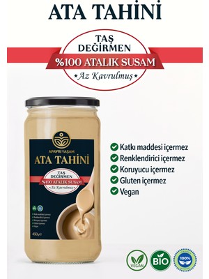 Apayrı Yaşam Ata Tahini (PESTİSİT & AĞIR METAL İÇERMEZ ANALİZLİ), Az Kavrulmuş, Taş Değirmen, Katkısız %100 Doğal