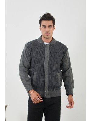 Erkek Yeni Sezon Desenli Büyük Beden Hakim Yaka Astarlı Çelik Örgü Triko Mont