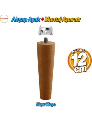 Badem10 Ahşap 12 cm Ahşap Ayak Bağlantı Aparatlı Mobilya Koltuk Kanepe Sehpa Masa Ayağı Ayakları M8 Civatalı