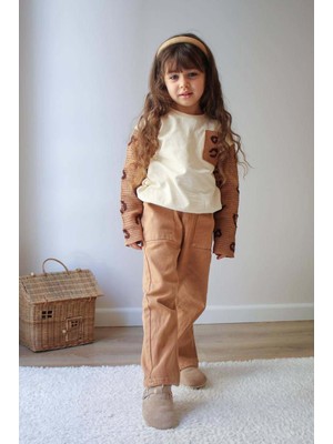 Miniko Kids Kız Çocuk Kol Triko Modelli Punch Işlemeli Gabardin Pantolonlu 2li Takım