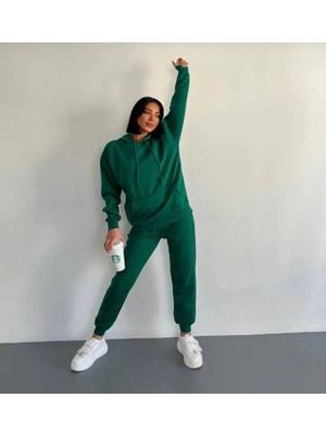 3 Iplik Şardonlu Kışlık Kalın Kapüşonlu Sweatshirt ve Eşofman Alt