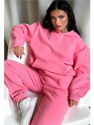 3 Iplik Şardonlu Kışlık Kalın Kapüşonlu Sweatshirt ve Eşofman Alt