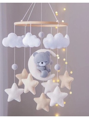 (Müziksiz)Ayıcık Gelişim Odaklı Beşik Yanı Keçe Dönence Bebek Çocuk Odası Süsü