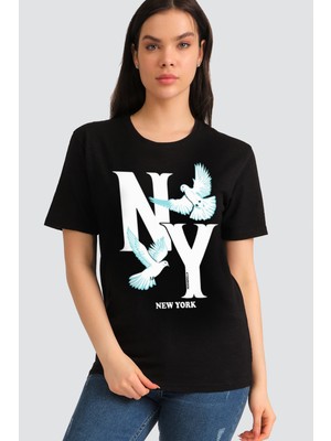 Rock&Roll Ny Güvercinleri Siyah Kadın Tshirt