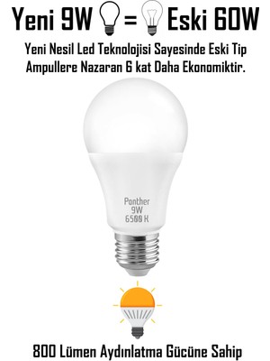 Alastor 9W Beyaz LED E27 Ampul Tasarruflu Lamba 6500 K Beyaz Işık 800 Lümen 9W=60W