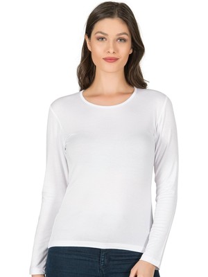 Kadın Premium Yumuşak Rahat Kumaş Viskon Bisiklet Yaka Uzun Kollu Örme Bluz