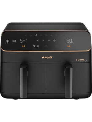 Arçelik 2400 W Çift Hazneli 8,5 Lt Siyah Airfryer, Zamanlayıcı ve Yağsız Pişirme Teknolojisi