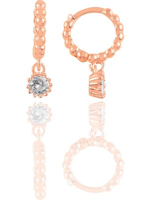 Gümüş Rose Tek Taşlı  Halka Küpe SGTL10318