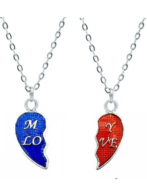 Herşey Nota My Love Aşkım Yazan Ikili Çift Sevgili Arkadaşlık Kolyesi 60 cm Gümüş Kaplama