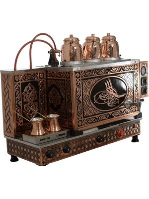 Kutlu Tuğra 3 Demlikli Bakır Çay Kazanı