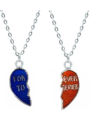 Herşey Nota Sonsuza Kadar Birarada Olmak Çift Ikili Kalp Kolye 60CM Gümüş Kaplama