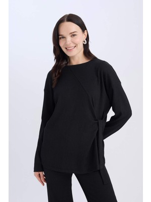 DeFacto Regular Fit Bisiklet Yaka Basic Düz Bürümcük Uzun Kollu Tişört E1800AX25SP