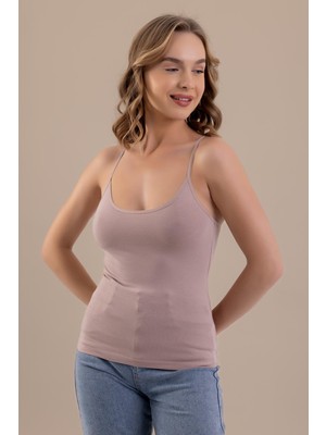 Baykar İp Askılı Oval Yaka Pamuklu Basic Kadın Atlet 6305 Pudra
