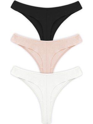 Cottonhill Basic Pamuklu Dantel Detaylı Kadın Tanga 3'lü Paket Külot