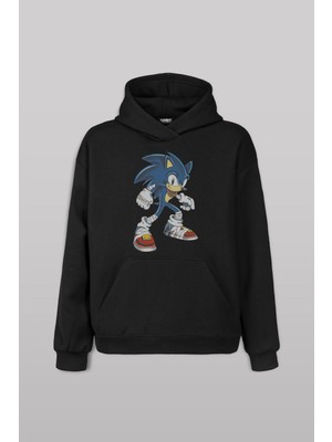 Sonic The Hedgehog Boom Cartoon Sonic Siyah Sweat Kapüşonlu Hoodie