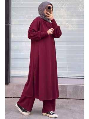 Ande Tesettür Triko Takım-Bordo