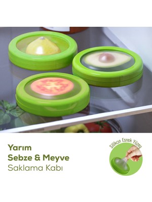Vienev 3lü Buzdolabı Için Yarım Meyve ve Sebze Koruma Kabı - Limon, Soğan, Domates Saklama Kutusu Yeşil