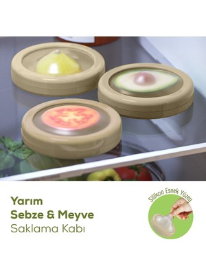 Vienev 3lü Buzdolabı Için Yarım Meyve ve Sebze Koruma Kabı - Limon, Soğan, Domates Saklama Kutusu Bej