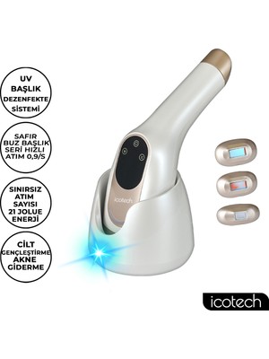 Icotech HR95 Ipl Lazer Epilasyon Aleti Sınırsız Atım Safir Buz Başlık UV Dezenfeksiyon 9 Kademe Beyaz